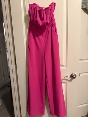 entro Strapless Wide-Leg Jumpsuit in Hot Pink